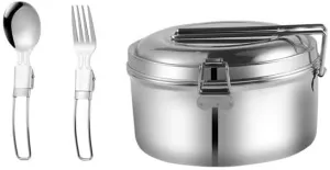 1SET Hiking Camping Folding Fork Spoon Chopsticks 304 Stainless Steel Double-layer Cutlery Set Large(L2)
