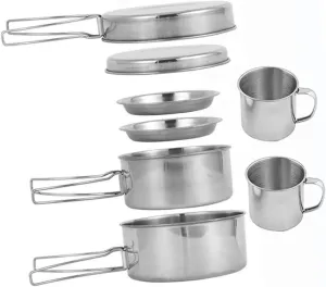 1set Multi-use Camping Cookware Portable Outdoor Cooking Pot Pan Handles for Hiking Picnics Lightweight Compact