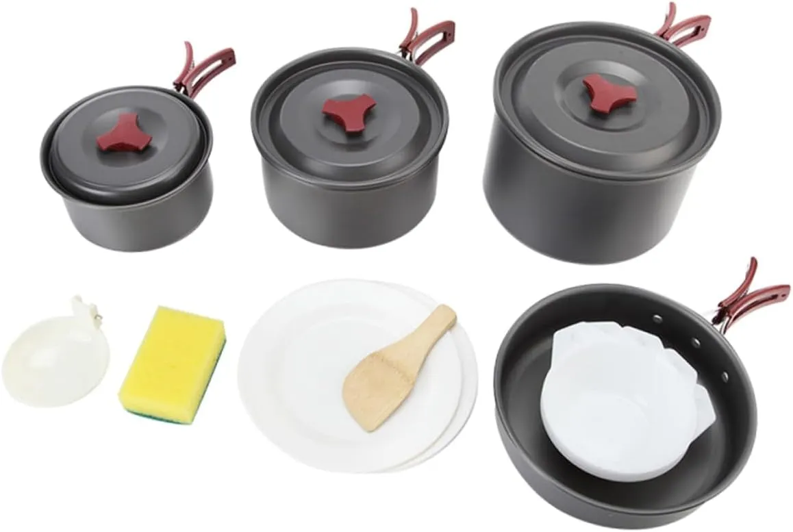 1set Outdoor Cooking Folding Camping Cookware Kit for People Lightweight and Compact for Hiking Backpacking Picnics and Outdoor Activities