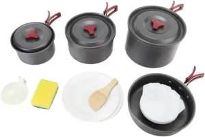 1set Outdoor Cooking Folding Camping Cookware Kit for People Lightweight and Compact for Hiking Backpacking Picnics and Outdoor Activities