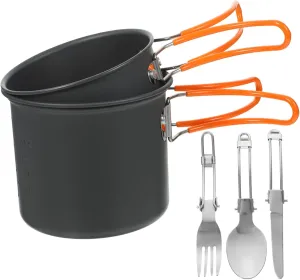 1set Outdoor Metal Cookware Camping Hiking Backpacking Lightweight Portable Camping Pots and Pans Kit Frying Pan Stew Pot Plates Cups for Outdoor Cooking