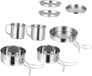 1Set Portable Camping Cookware Durable Stainless Steel Hiking Cooking Tools Lightweight Mess Kit for Outdoor Kitchen Gear and Camp Kitchen Accessories