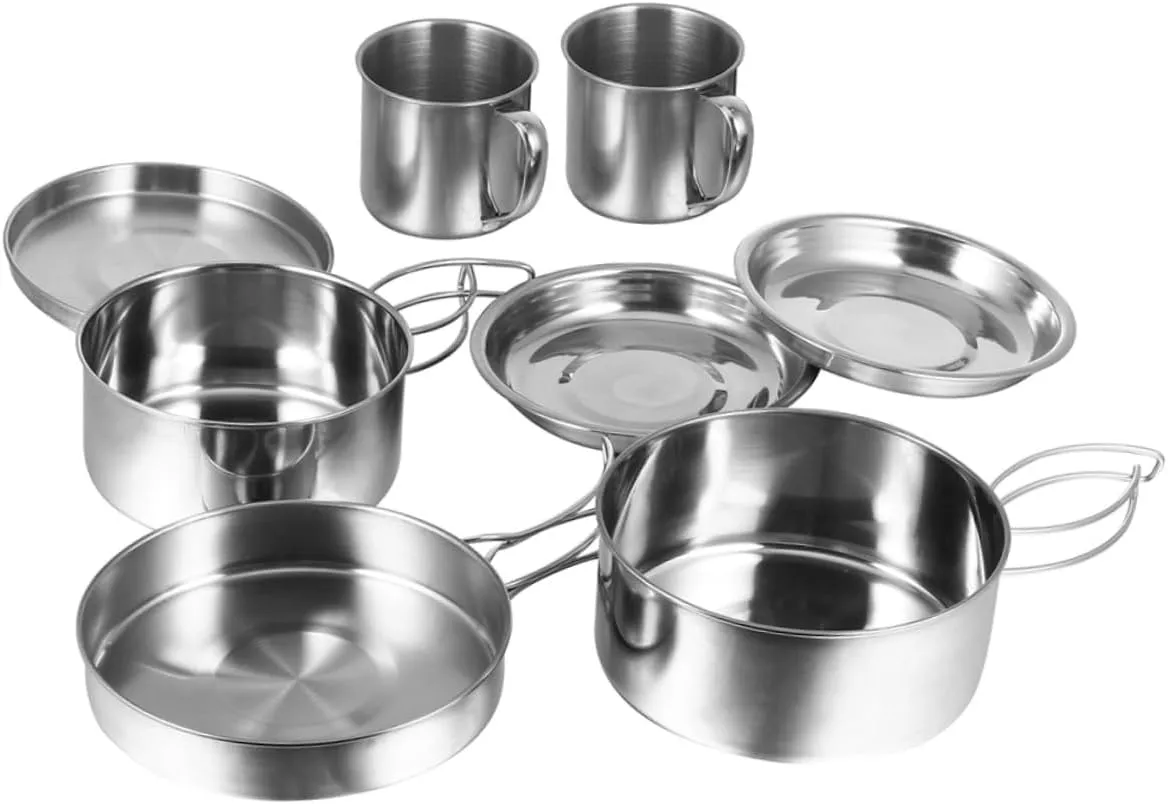 1Set Portable Outdoor Camping Cookware Stainless Steel Cooking Kit for Hiking and Backpacking Durable and Non Stick Cookware Essentials for Outdoor Cooking