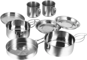 1Set Portable Outdoor Camping Cookware Stainless Steel Cooking Kit for Hiking and Backpacking Durable and Non Stick Cookware Essentials for Outdoor Cooking