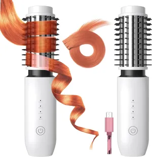 2-in-1 Cordless Curling Iron & Straightener Brush,Heated Hair Styler with Needle Teeth Comb,USB-C Rechargeable,4 Temp,200M Ionic for Curls/Straightening/Smoothing (Women & Travel) (White)