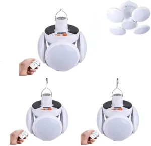 2 in 1 Folding Solar Lamp with Remote Control,USB Rechargeable Foldable LED Lights for Outdoor,Portable Tent Lamp with 5 Light Modes,Tent Light Bulb for Outdoor Hiking Fishing Emergencies Indoor Use