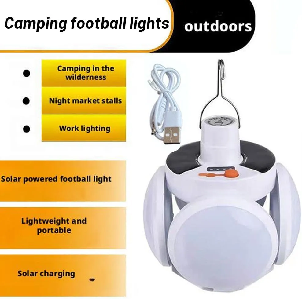 2 in 1 Folding Solar Lamp with Remote Control,USB Rechargeable Foldable LED Lights for Outdoor,Portable Tent Lamp with 5 Light Modes,Tent Light Bulb for Outdoor Hiking Fishing Emergencies Indoor Use