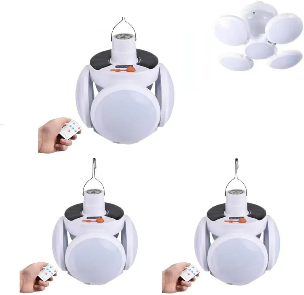 2 in 1 Folding Solar Lamp with Remote Control,USB Rechargeable Foldable LED Lights for Outdoor,Portable Tent Lamp with 5 Light Modes,Tent Light Bulb for Outdoor Hiking Fishing Emergencies Indoor Use