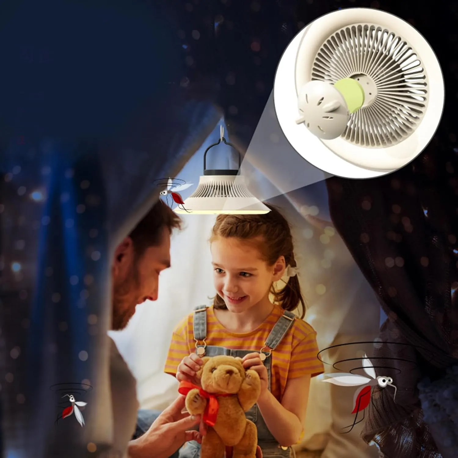 2 In 1 LED Camping Fan Multifunction Lighting Electric Fan Hanging Tent Lamps Rechargeable Fan Light 2400/5000mAh, White
