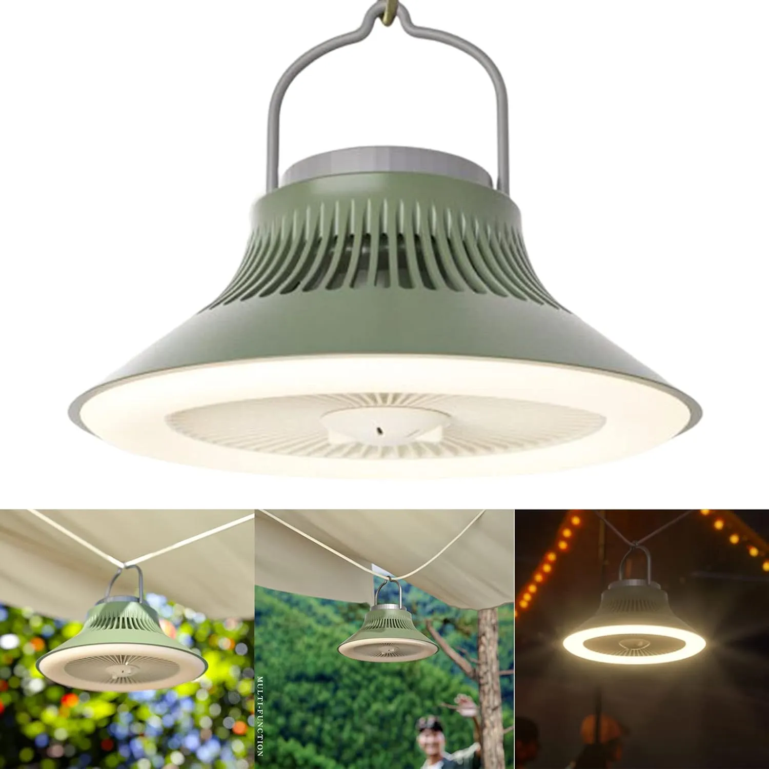 2 In 1 LED Camping Fan Multifunction Lighting Electric Fan Hanging Tent Lamps Rechargeable Fan Light 2400/5000mAh, White