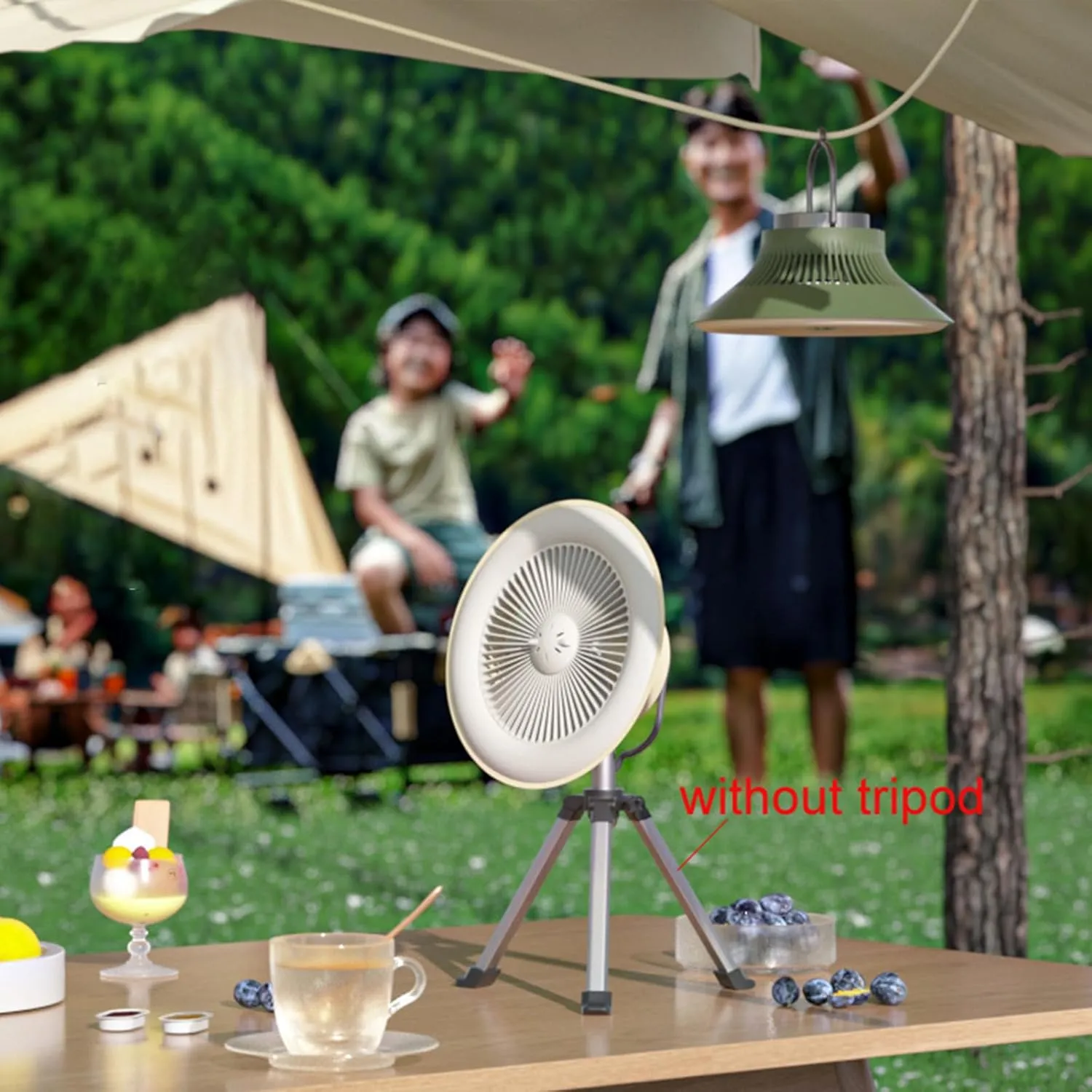 2 In 1 LED Camping Fan Multifunction Lighting Electric Fan Hanging Tent Lamps Rechargeable Fan Light 2400/5000mAh, White