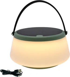 2-in-1 Portable Solar Power LED Table Lamp & Lantern - Indoor/Outdoor - Stepless Dimming - Rechargeable Battery - 330 lumens, 2700K - IP44 Weather Resistant - Green