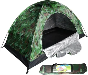 2 Man Tent Camping Tent for 2 Persons Breathable Waterproof Sunproof Tent with Mesh Door Detachable Portable Large Space Dual Zip Camouflage Tent for Outdoor