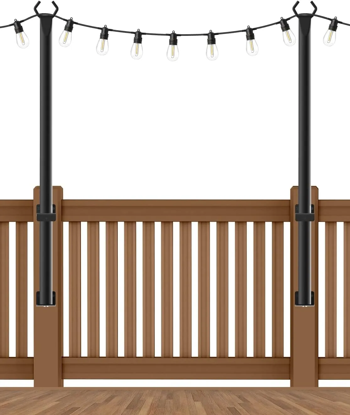 2 Pack 5 Ft Hangingfor String Light Poles with Fixing Clips and Suspended Base,Freestanding Outdoor Light Poles for Deck Bistro