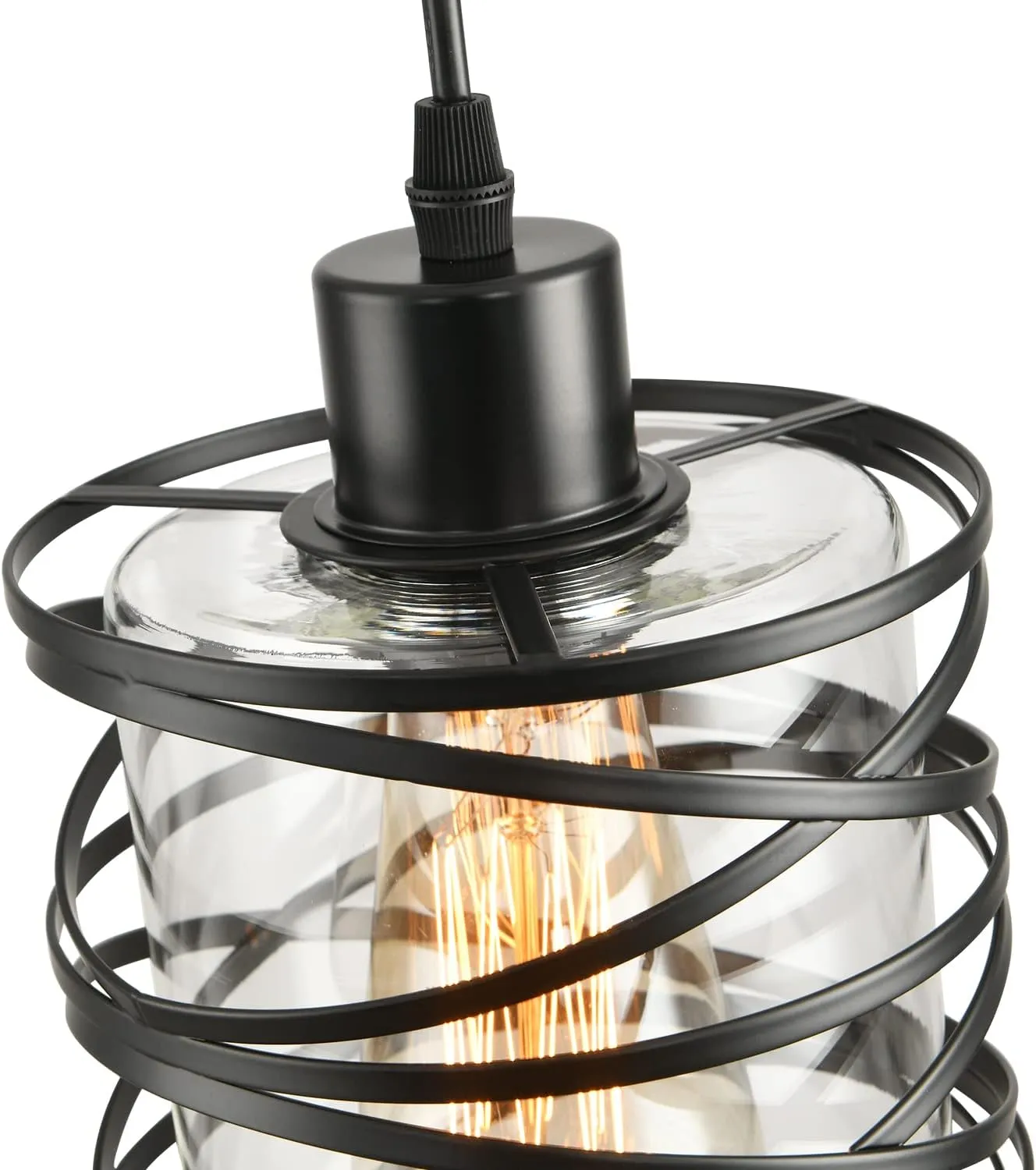 2 Pack Black Spiral Cage Pendant Lights with Clear Glass Shade, Suitable for Kitchen Island, Dining Table, Entryway, Restaurant