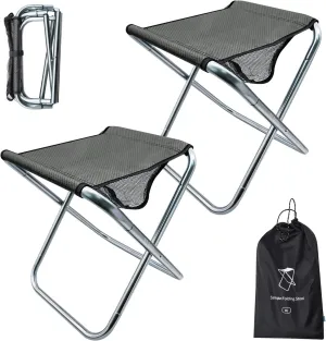 2 Pack Camping Stool, 16in Tall Large Size Folding Stool with Carry Bag, Aluminum Alloy Bracket, 1.5lbs Lightweight, Load Capacity to 300lbs, for Travel, BBQ, Fishing(2 Pack Grey)