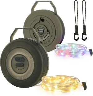 2 Pack Camping String Light, 2 in 1 Rechargeable String Lights, 7 Modes Outdoor Hanging Light for Camping, Tent Decor, Yard (32.8FT and 32.8FT) (Military Green)