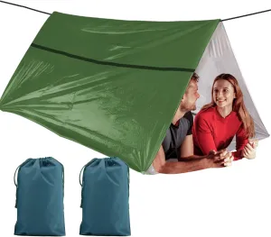 2 Pack Extra-Thick Survival Life Tent, 2 Person Mylar Emergency Shelter Tube Tents Survival Life Tarp with Paracord • All Weather Protection for Hiking, Camping & Outdoor, Green