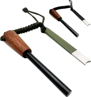 2-Pack Ferro Rod Fire Starter with Striker Scraper Survival Kit Ferrocerium Drilled Flint and Steel Magnesium Tool Kit