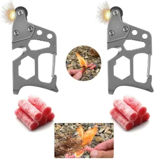 2- Pack Flint Fire Starter Carabiner with Weatherproof Tinders
