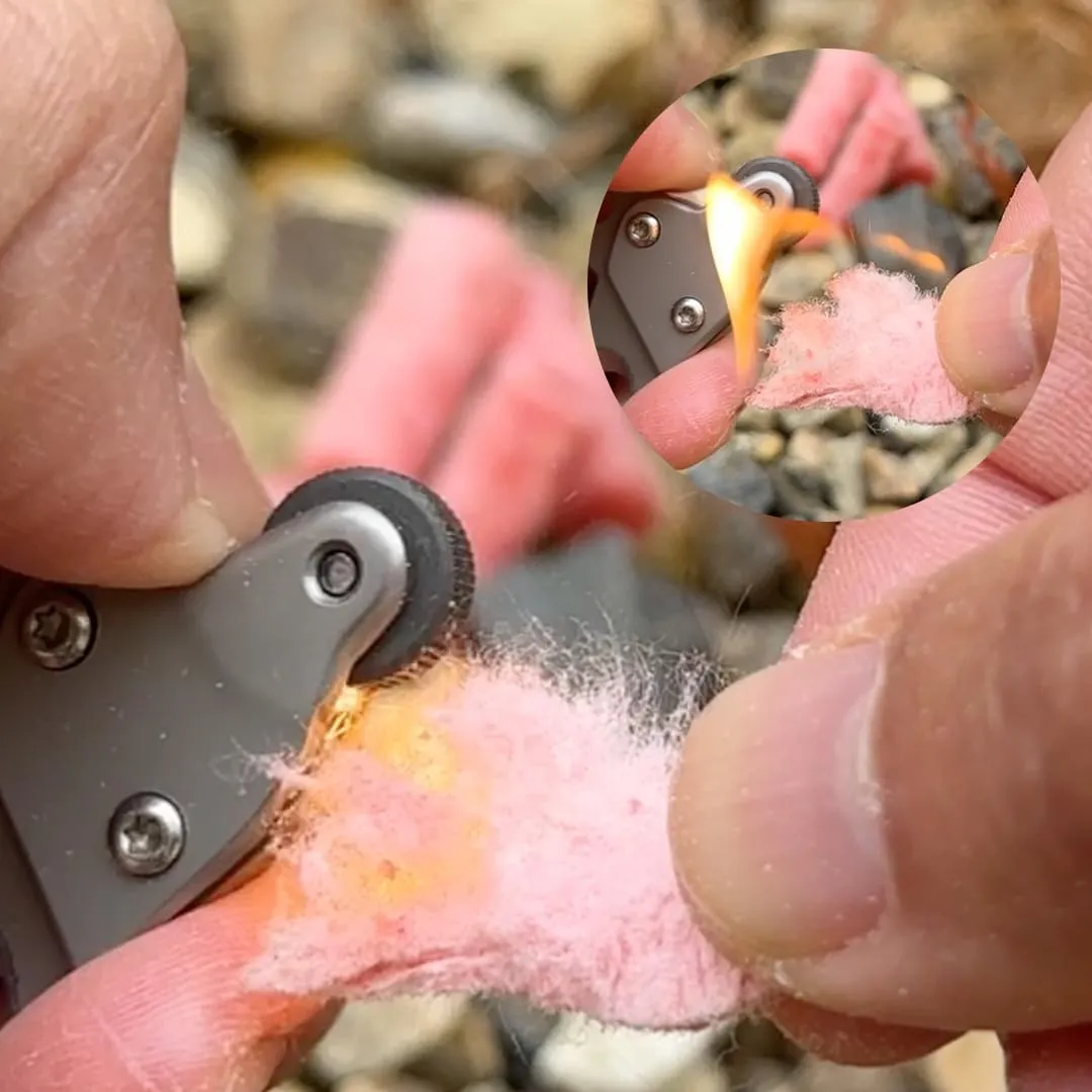 2- Pack Flint Fire Starter Carabiner with Weatherproof Tinders