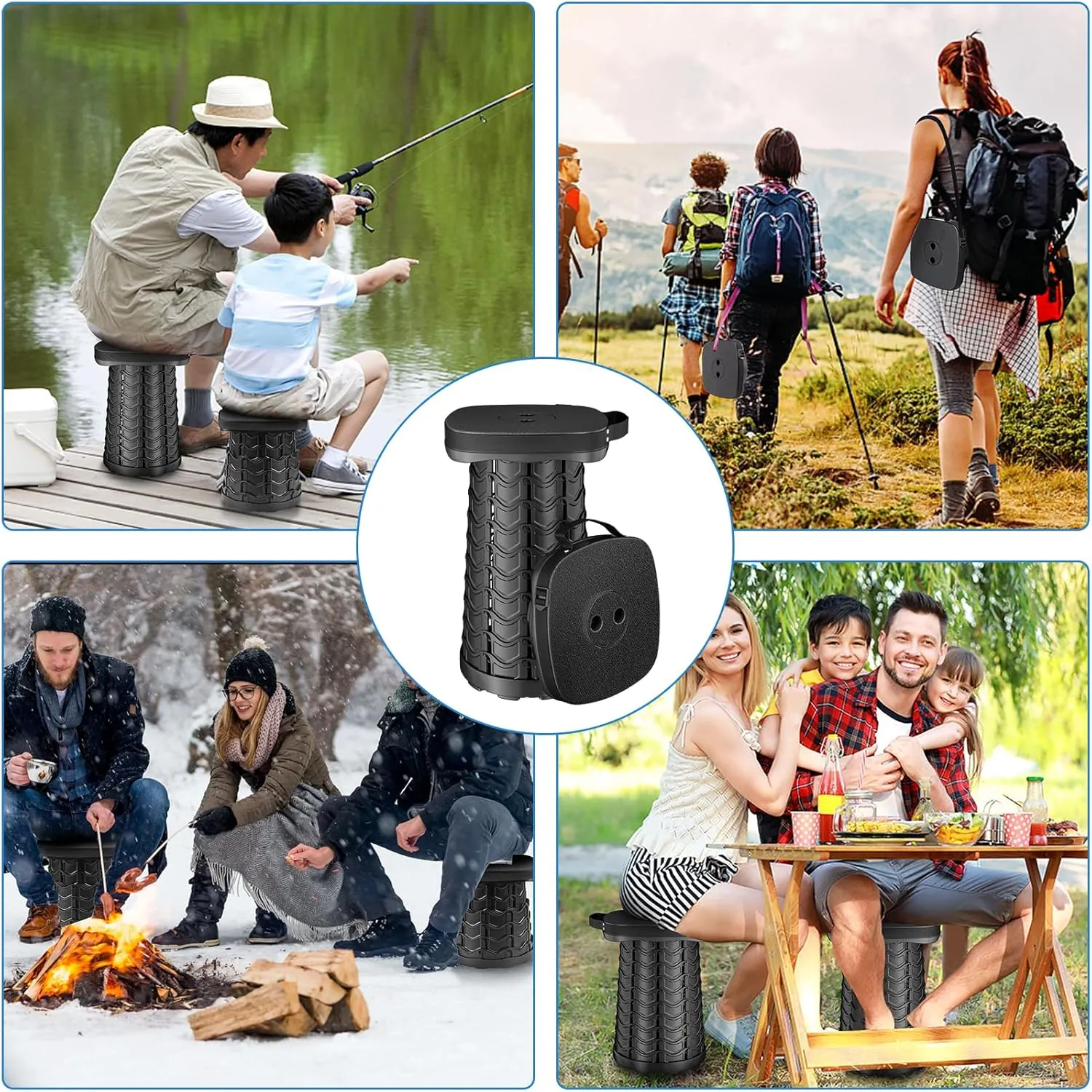 2 Pack Folding Camping Stool - Square Collapsible Portable Telescoping Stool for Fishing, Hiking, BBQ - Sturdy Lightweight Foldable, Max Load 485lb