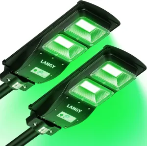 2 Pack LANGY Hog Hunting Lights, Hog Lights for Night Hunting 12000LM, Solar Green Light for Hunting Hogs Deers, Motion Activated Feeder Lights with Remote and 19" Bracket
