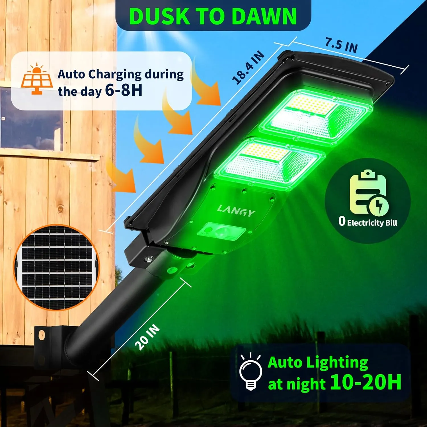 2 Pack LANGY Hog Hunting Lights, Hog Lights for Night Hunting 12000LM, Solar Green Light for Hunting Hogs Deers, Motion Activated Feeder Lights with Remote and 19" Bracket
