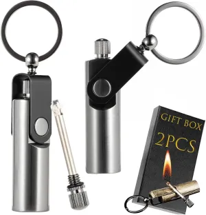 2 Pack Permanent Match, Kerosene Refillable, Waterproof Flint Fire Starter lighters/Keychain for Outdoor Camping Emergency Survival Gear(Black)
