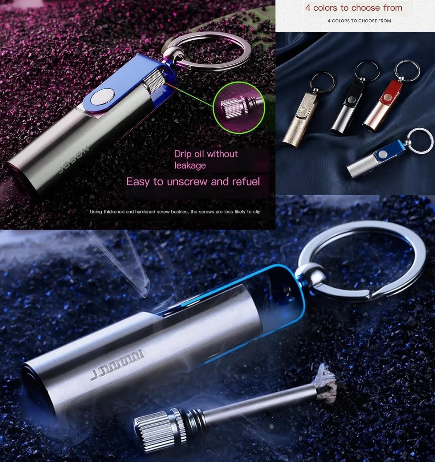 2 Pack Permanent Match, Kerosene Refillable, Waterproof Flint Fire Starter lighters/Keychain for Outdoor Camping Emergency Survival Gear(Blue)