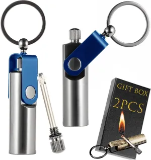 2 Pack Permanent Match, Kerosene Refillable, Waterproof Flint Fire Starter lighters/Keychain for Outdoor Camping Emergency Survival Gear(Blue)