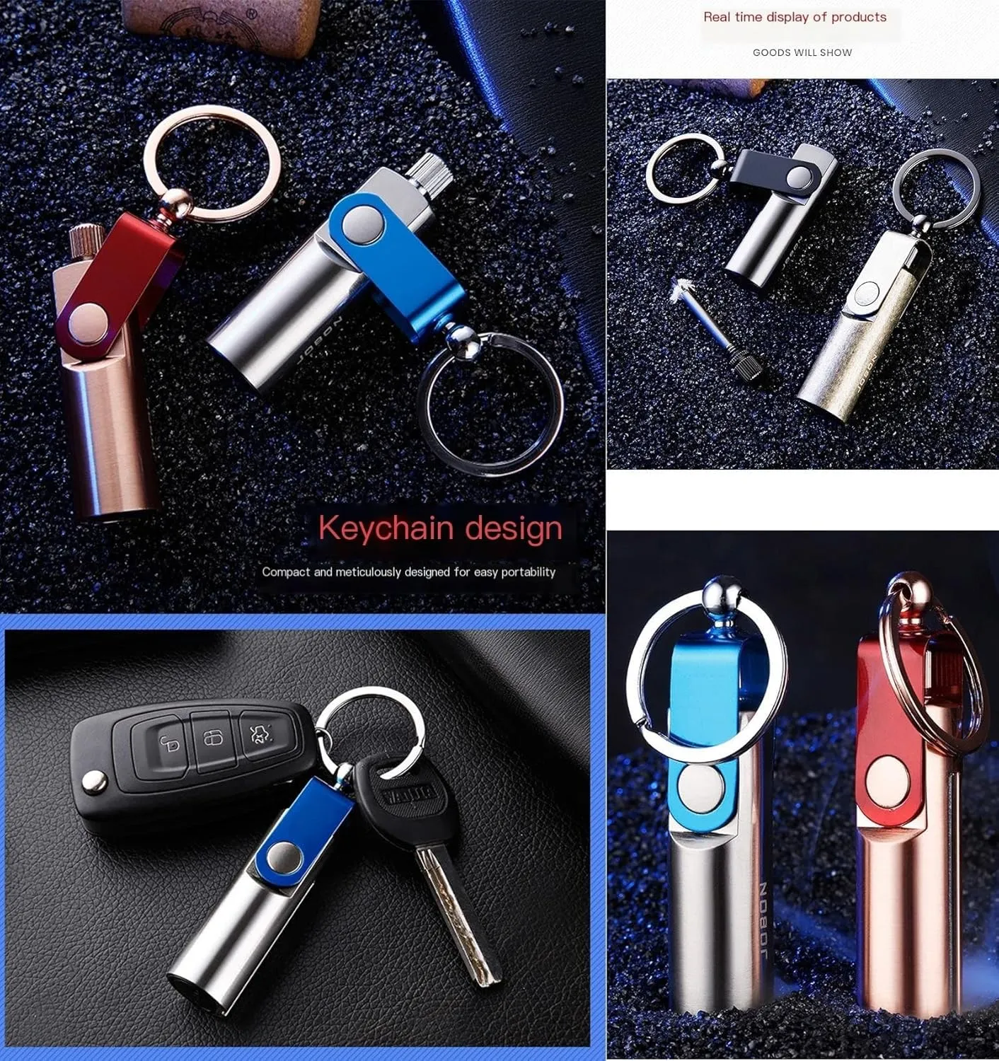2 Pack Permanent Match, Kerosene Refillable, Waterproof Flint Fire Starter lighters/Keychain for Outdoor Camping Emergency Survival Gear(Blue)