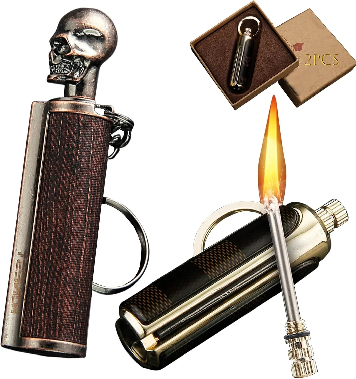 2 Pack Permanent Match lighters for Camping ， Reusable Match ，Forever Flint Fire Starter for Outdoor Survival, for Men(8)