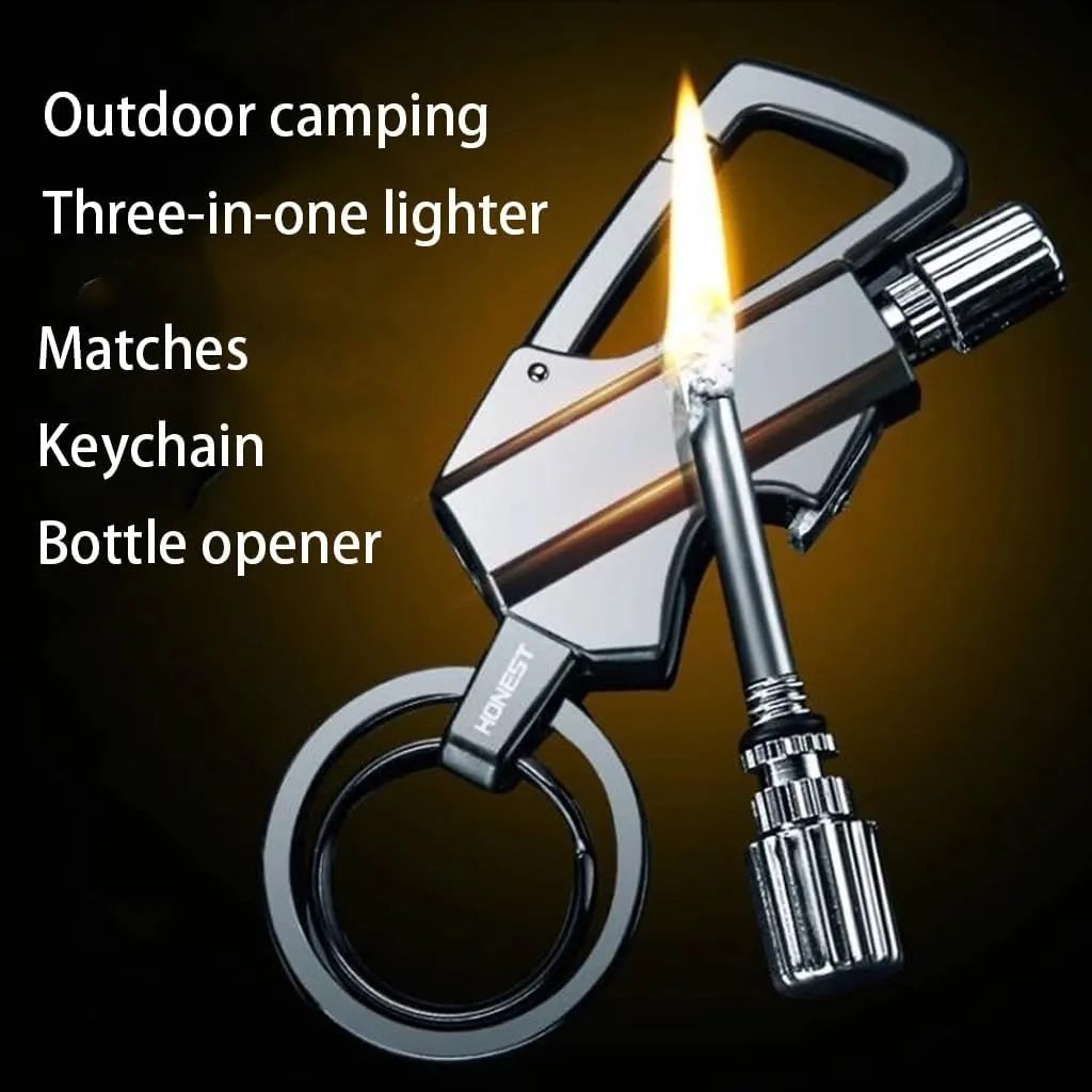 2 Pack Permanent Match Lighters with Multi-Function Keychain Bottle Opener, Reusable Waterproof Permanent Flint Fire Starter for Outdoor Survival, Suitable for Men(2pc-c)
