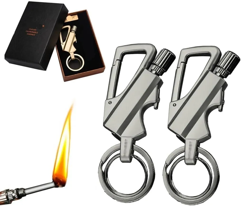 2 Pack Permanent Match Lighters with Multi-Function Keychain Bottle Opener, Reusable Waterproof Permanent Flint Fire Starter for Outdoor Survival, Suitable for Men(2pc-c)