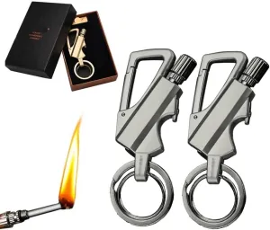 2 Pack Permanent Match Lighters with Multi-Function Keychain Bottle Opener, Reusable Waterproof Permanent Flint Fire Starter for Outdoor Survival, Suitable for Men(2pc-c)