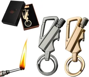 2 Pack Permanent Match Lighters with Multi-Function Keychain Bottle Opener, Reusable Waterproof Permanent Flint Fire Starter for Outdoor Survival, Suitable for Men(2pc-f)
