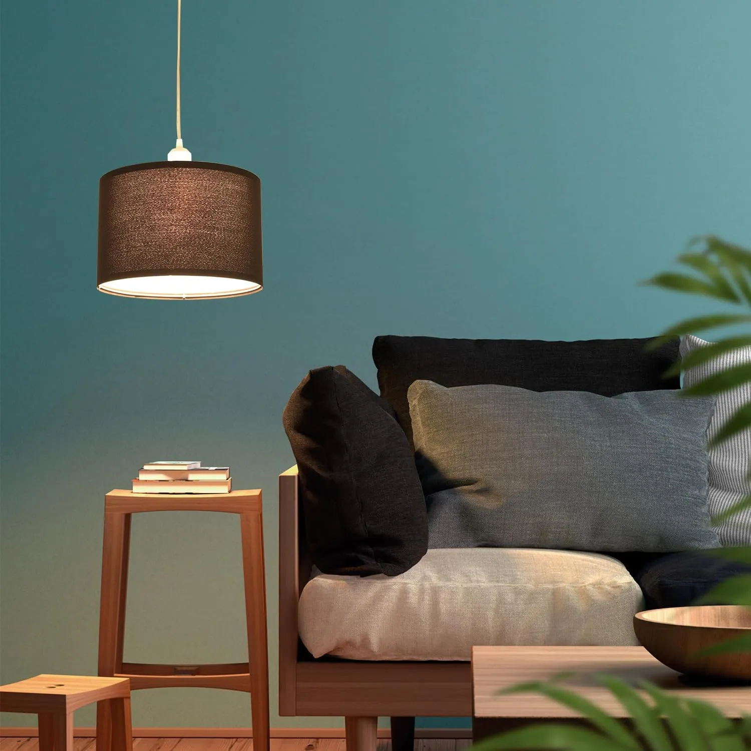 2 Pack Plug in Pendant Light, Hanging Light with 15Ft Clear Cord, On/Off Switch, Black Fabric Lamp Shade, Hanging Light Fixture for Bedroom, Kitchen, Living Room, Dining Table