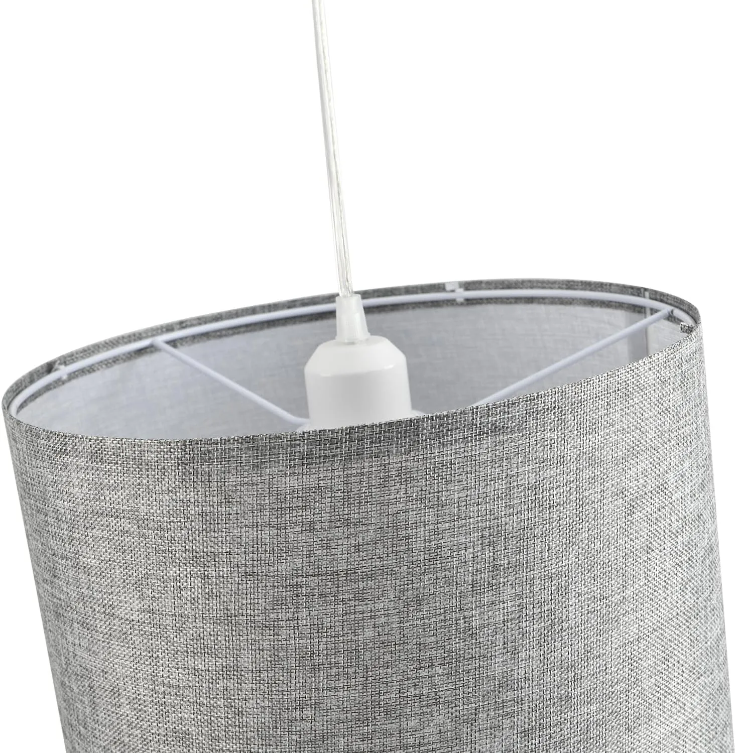 2 Pack Plug in Pendant Light, Hanging Light with 15Ft Clear Cord, On/Off Switch, Grey Fabric Lamp Shade, Hanging Light Fixture for Bedroom, Kitchen, Living Room, Dining Table
