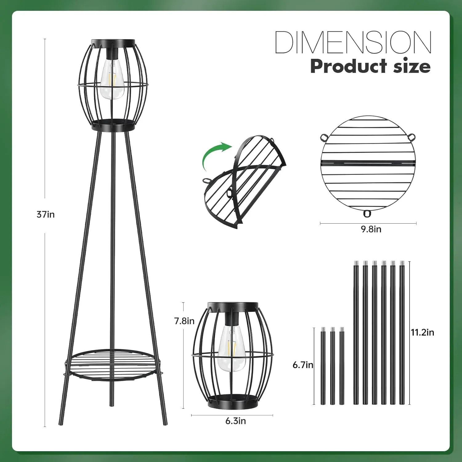 2 Pack Solar Lights Outdoor with Plant Stands, Solar Floor Lamp, Solar Powered Street Light Metal Tripod Deck Lights, Patio Decor for Garden Yard Pathway Driveway Porch