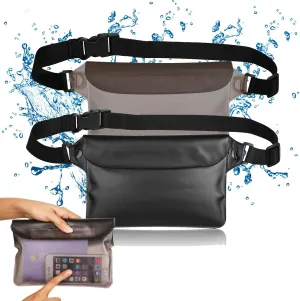 2 Pack Waterproof Waist Pack with Adjustable Waist Strap, Waterproof Bag Fanny Pack, Keep Your Phone Valuables Wallet Safe and Dry, for Boating Swimming Beach Pool Water Park Game (grey black)