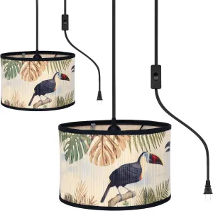 2 Piece Boho Hanging Lamp,Hanging Lights with Plug in Cord （15ft）,Macrame Bamboo Pendant Light with Pattern,Bohemian Hanging Lights for Bedroom Living Room Decor Bamboo lamp Shade Kitchen