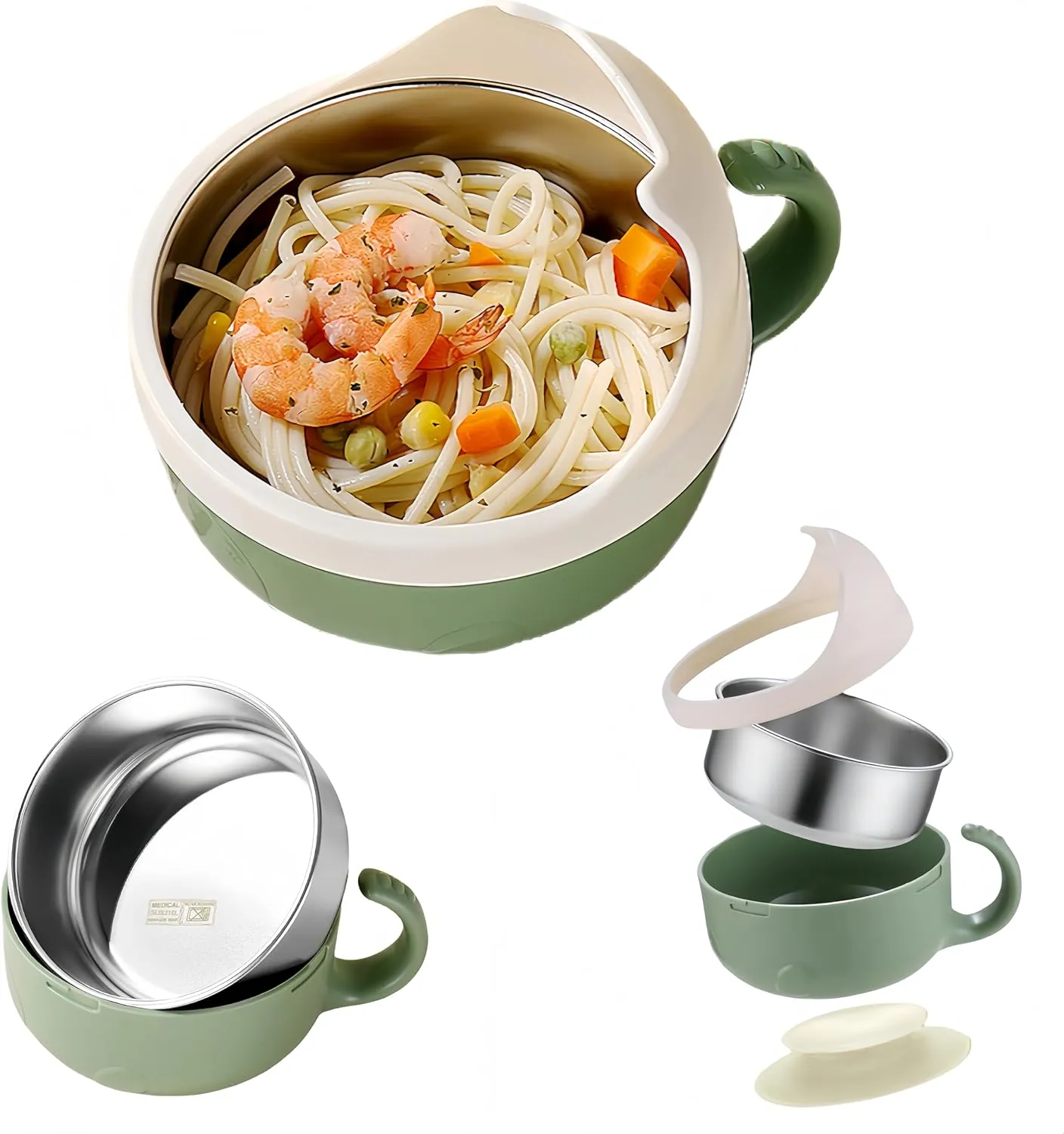 2 Pieces Spill Proof Scoop Bowl with Suction Base,Plastic Bowl with Suction Bottom and Stainless Steel Liner,Adaptive Bowls for Disabled Adults,Handicapped, Parkinsons,Stroke,Elderly (Green)