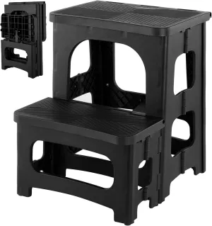 2-Step Folding Step Stool, Foldable & Dual Heights (8”/17”) | Non-Slip, Lightweight & Portable, Supports Up to 300 lbs, Ideal for Home, Office, Kitchen, RV, Boat Boarding & Camper Use