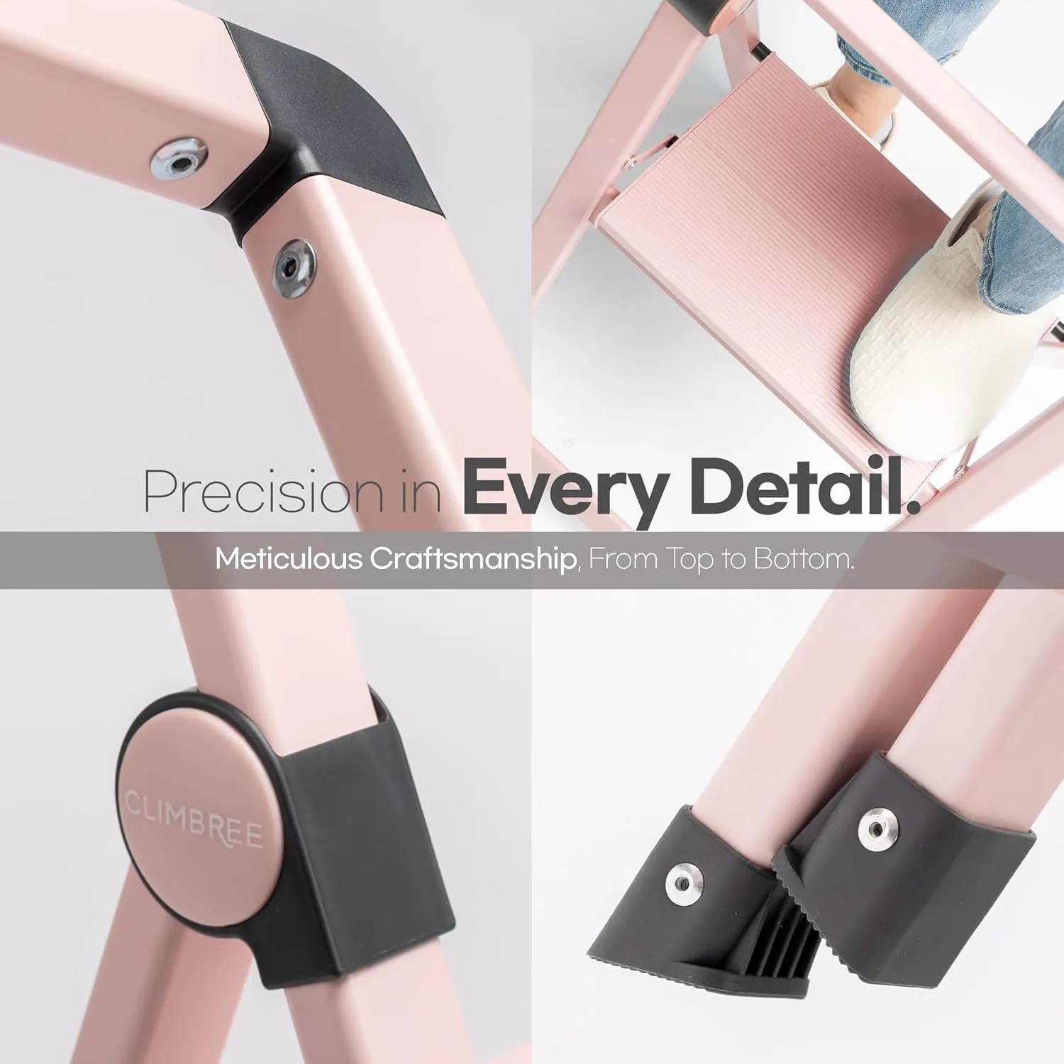 2 Step Ladder in Whisper Pink; Collapsible Step Stool with Handle - Foldable, Lightweight and Portable; 225lbs Heavy Duty Aluminum Step Stool Ladder for Home   Office; Folding Kitchen Step Stool
