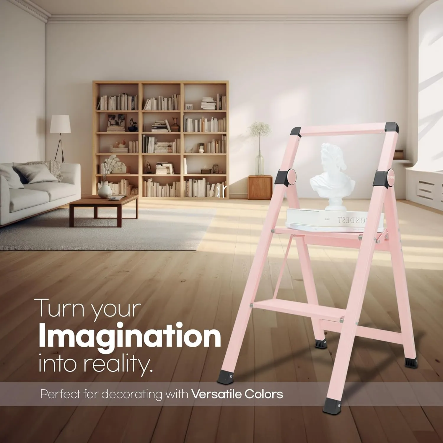 2 Step Ladder in Whisper Pink; Collapsible Step Stool with Handle - Foldable, Lightweight and Portable; 225lbs Heavy Duty Aluminum Step Stool Ladder for Home   Office; Folding Kitchen Step Stool