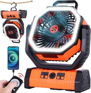 20000mAh Camping Fan Battery Operated,Portable Rechargeable Battery Powered Fan with LED Light,360°Oscillating & 8H Timer Portable Camping UEssentials Fans with Hook