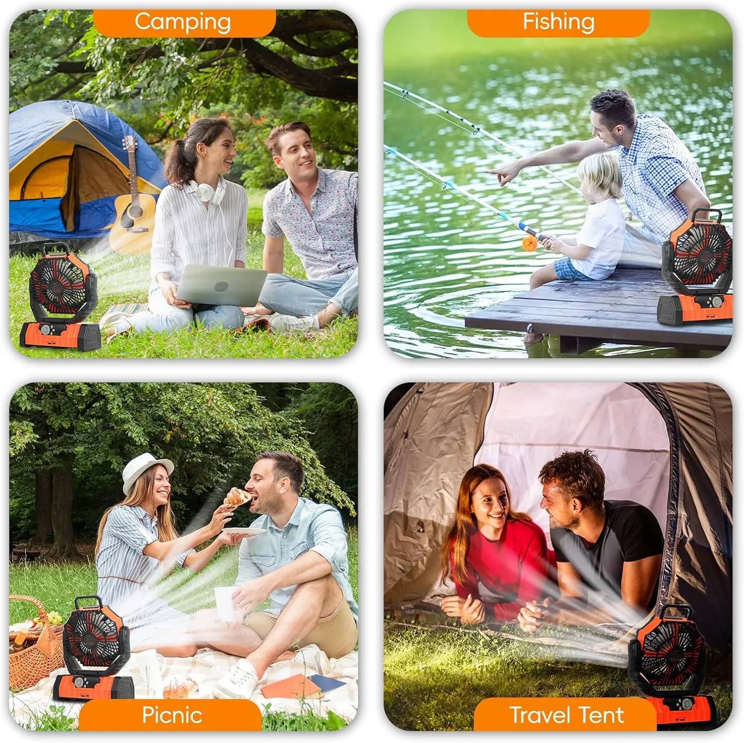 20000mAh Camping Fan - Rechargeable Battery Powered Portable Fan with LED Lantern, Remote Control, Oscillating, 360° Rotation Hanging Hook for Outdoor Travel, Camp, Tent