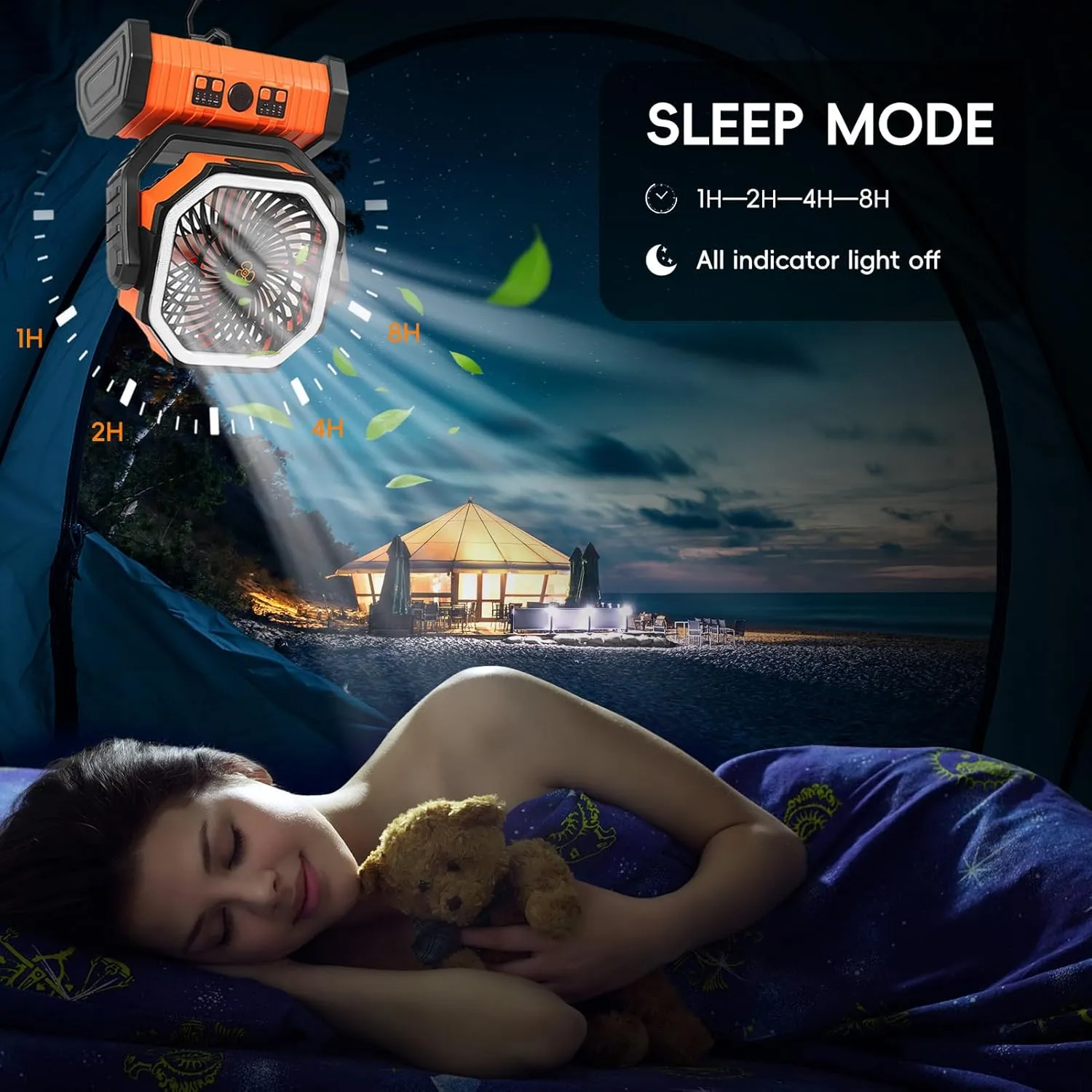 20000mAh Camping Fan - Rechargeable Battery Powered Portable Fan with LED Lantern, Remote Control, Oscillating, 360° Rotation Hanging Hook for Outdoor Travel, Camp, Tent