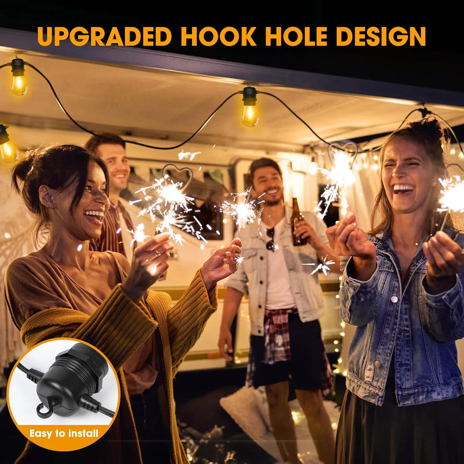 200FT(50FT*4) LED Outdoor String Lights Waterproof Patio Lights with 64 Shatterproof S14 Edison Bulbs(4 Spare), Dimmable Hanging Outdoor Light Connectable for Yard, Porch, 2700K Warm White